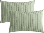 JELLYMONI Pillowcases Standard Size Light Green 2 Pack Boho Striped Bed Pillow Covers 20x26in Polyester Envelope Pillow Shams Tufted Bohemian Textured (Pillows are not Included)