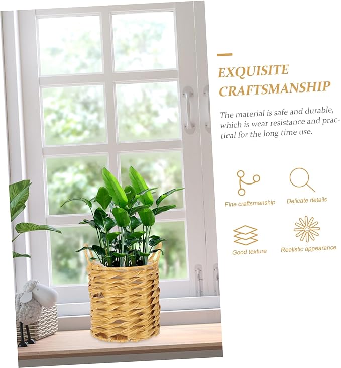 TOYANDONA Woven Basket with Liner Flower Pots Outdoor Basket for Plant Seagrass Pot for Plants Indoor Rattan Decorations Small Wicker Planter Indoor Tabletop Decor Planter Decor Khaki Iron