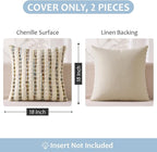 ANRODUO Boho Chenille Pillow Covers with Textured Tufted Stripes 18x18 Inch Set of 2 Woven Decorative Cushion Case Farmhouse Accent Neutral Pillowcase for Couch Sofa Bed Living Room Decor, Brown White