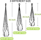 Macrame Plant Hanger - Fits 4 to 15 inches Pots for Indoor Outdoor, 43"/35"/29" Different Sizes Set, Black (POTS NOT Included)