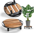 2 Pack Plant Stand with Wheels, 14" Rolling Plant Caddy 264 LB Heavy Duty, Iron and Wood Round Plant Dolly with Metal 360° Lockable Caster Wheels for Outdoor Indoor Large Plant Pots, Flower Pot, Patio