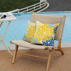 DFXSZ Yellow Blue Flower Pillow Covers 20x20 Inch Set of 2 White Gray Colored Throw Pillows Outdoor Waterproof Decor for Living Room Sofa Patio Funiture Garden Floral Polyester Pillow Covers 002J20