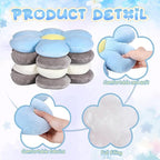 Reginary 4 Pcs Flower Floor Pillows Cute Plush Flower Throw Pillows Daisy Floor Seat Cushion Chair Pads for Back to School First Day of School for Sofa Couch Bed Decor(15 Inch,Gray, Blue, White)