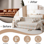VClife Boho Couch Cover White Geometric Jacquard Sofa Cover 1 Piece Large Couch Covers for 2 Cushion Couch Sofa Washable Plush Chenille Sofa Protector for Living Room Bedroom 71x118 Inch