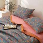 100% Cotton Jacquard Quilt Rustic Floral Leaves Print,Soft Muslin Bed Cover 3 Layers Reversible Bedspread Coverlet Breathable Lightweight Bedding,Full/Queen(78"x94"), No Pillow Sham