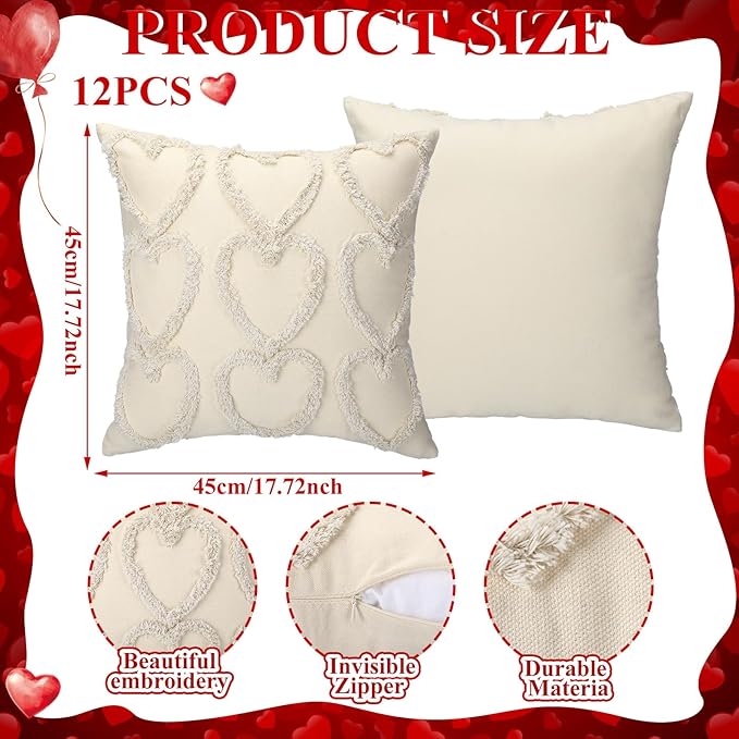 Oudain Set of 2 Heart Love Cute Decorative Throw Pillow Covers, 18 x 18 Inches Soft Plush Faux Fur Pillow Covers for Couch Sofa Indoor Outdoor Home Decoration