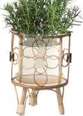 Rattan Plant Stand - 28x21x20cm, ABS Wood, Natural Brown, Hollow Stool Shelf, Pot Holder, Rustic Display Rack | Indoor Outdoor Boho Style Balcony Patio Living Room Decorative Flower Stand