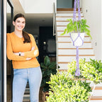 XXXFLOWER 3 Pack Macrame Plant Hanger Indoor Set with Hooks Handmade Woven Cotton Rope Flower Pot Crochet Plant Holder Stand Boho Plant Decor Hanging Planter Baskets Set of 3 with Beads Purple