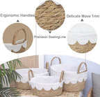 Handmade Seagrass Wicker Storage Basket with Handles & Removable Liner,Eco-Friendly Oval Woven Shelf Basket Organizer for Home Decor,Set of 3