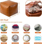 Pouf Ottoman - Unstuffed Handmade Faux PU Leather Moroccan Style, Eco-Friendly Pouf Cover with Storage Potential, Foot Rest for Living Room, Floor Chair Gifts for Men & Women (Vintage Orange)