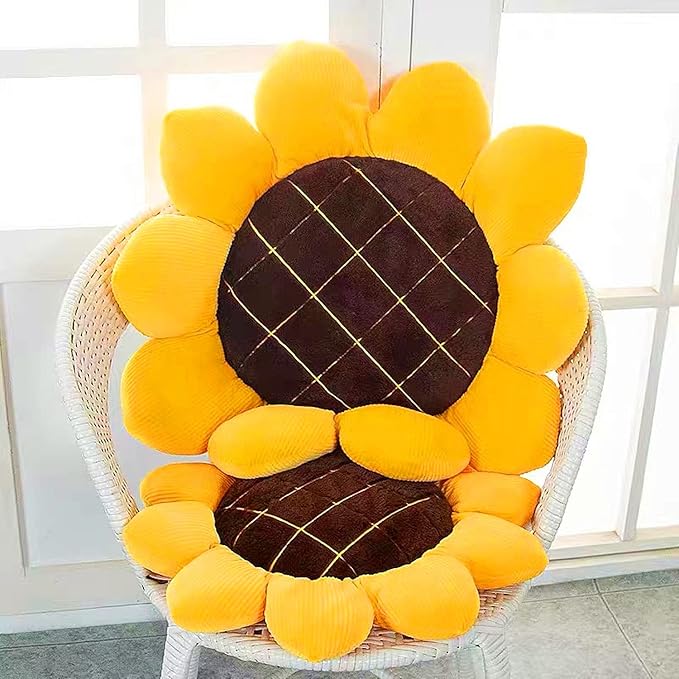 LEVINIS Yellow Sunflower Shape Chair Pads Large Throw Pillows Soft Velvet Decorative Reversible Pillow Cushion Mat for Bed Car Couch Chair Sofa Office 27''