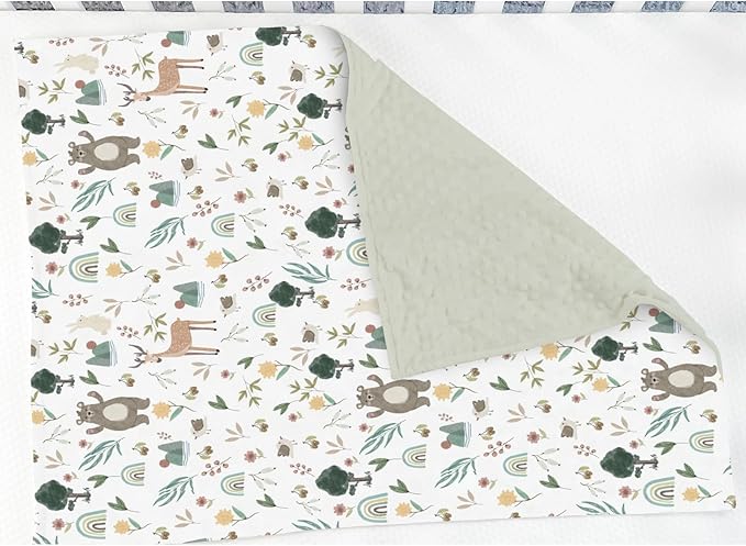 Whimsical Animals Baby Blankets for Girl Boy Cute Animals Spring Soft Mink Dotted Backing Double Layer Swaddle Blanket Bear Deer Bunny Rainbow Greenery Bed Throw for Infant Toddler Nursery 30x40
