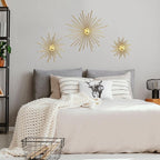 3 Pack Gold Sunburst Mirrors for Wall Decor Circle Flowers Mirrors Decorative Gold Hanging Wall Art Flowers Mirror for Home Living Dinning Room Bedroom Bathroom Boho Decoration(Cute)