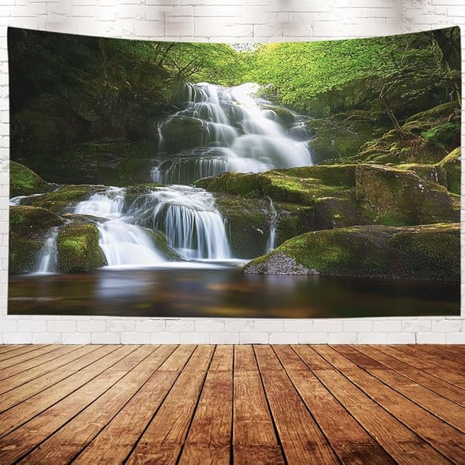 EMMTEEY Landscape Tapestry Large Wall Art 80X60 Inch-Waterfall Mountain Scenery Durable Aesthetic Tapestry for Living Room