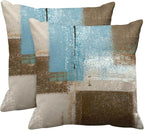 Britimes Throw Pillow Covers Modern Home Art Decor, 18 x 18 Inches Set of 2 Pillow Cases Decorative, Abstract Oil Painting Pillowcases for Bedroom, Living Room, Cushion Couch Sofa, Beige Blue