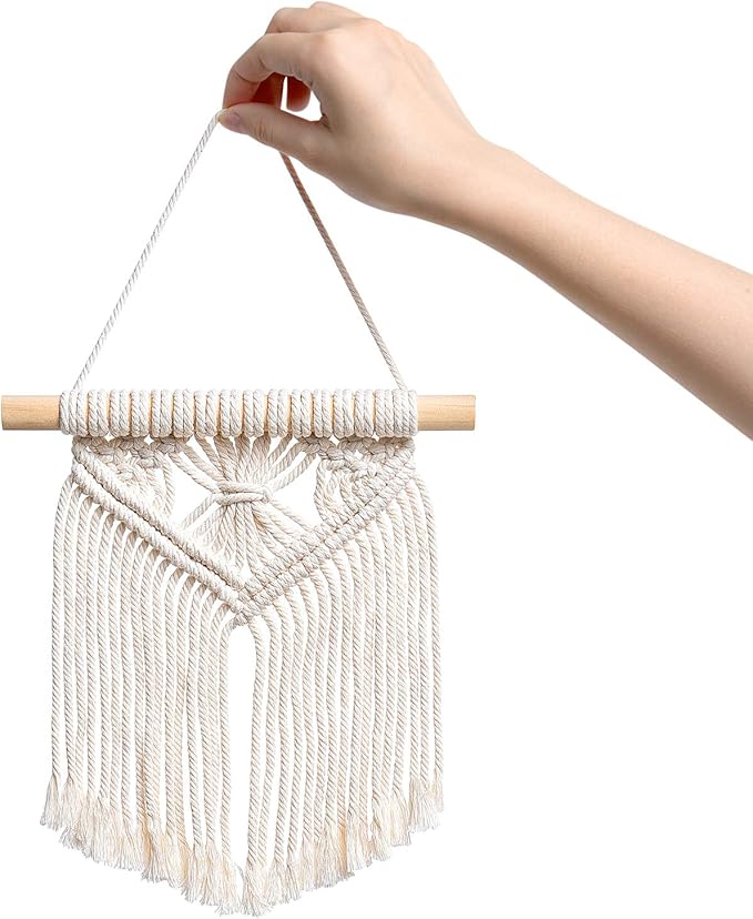 Mkono Boho Wall Decor Mini Macrame Wall Hanging Art 3 Pack Cute Christmas Tree Decoration for Living Room Bedroom Bathroom Teen Girls Room Dorm Home Office Gift Idea, 8''W x 9''H, Small