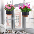 Set of 2 Hanging Planters for Indoor Outdoor Plants, 10 Inch Self-Watering Hanging Flower Pots with Drainage Hole & Removable Water-Storage Tray (Hooks)