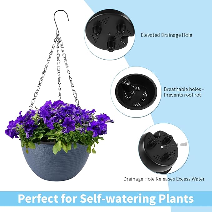 2 Pack 8 Inch Self Watering Hanging Planter for Indoor Outdoor Plants,Self Watering Pots for Indoor Plants,Hanging Pots,Convenient to Maintain,Improved Plant Health