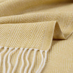 BOURINA Decorative Herringbone Faux Cashmere Fringe Throw Blanket Lightweight Soft Cozy for Bed or Sofa Farmhouse Outdoor Throw Blankets, 50" x 60", Light Yellow