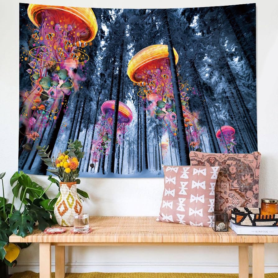 Watercolor Jellyfish Tapestry Large Wall Hanging for Bedroom Living Room Ocean Decor - color: Jellyfish, size: 59.1"L x 51.2"W
