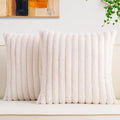 Pack of 2 Faux Fur Christmas Throw Pillow Covers 18x18 Inch, Soft Plush Striped Neutral Couch Pillow Cover, with Velvet Back Modern Home Decor for Sofa Living Room Couch Bed Cream White