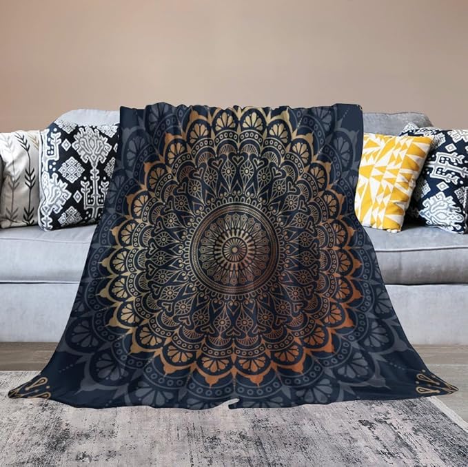 Boho Flower Throw Blanket Mandala Bohemian Aesthetic Paisley Hippie Blanket for Sofa Bed Couch Chair Or Dorm 30"x40"