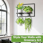 iDavosic.ly Wall Plant Picture Frame Holder with 2 Trays for Indoor, Metal Stand with Hanging Hooks, Floating Flower Display Decor, Space Saving & Easy to Assemble (Pots/Chains/Plants Not Included)