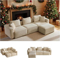 VINGLI 112.2“ Convertible Corduroy Cloud Sectional Couches with Movable Ottoman, L-Shaped Boneless Couches for Living Room with Deep Seat, 3 Seater Modular Spineless Sofa, No Assembly Required, Cream