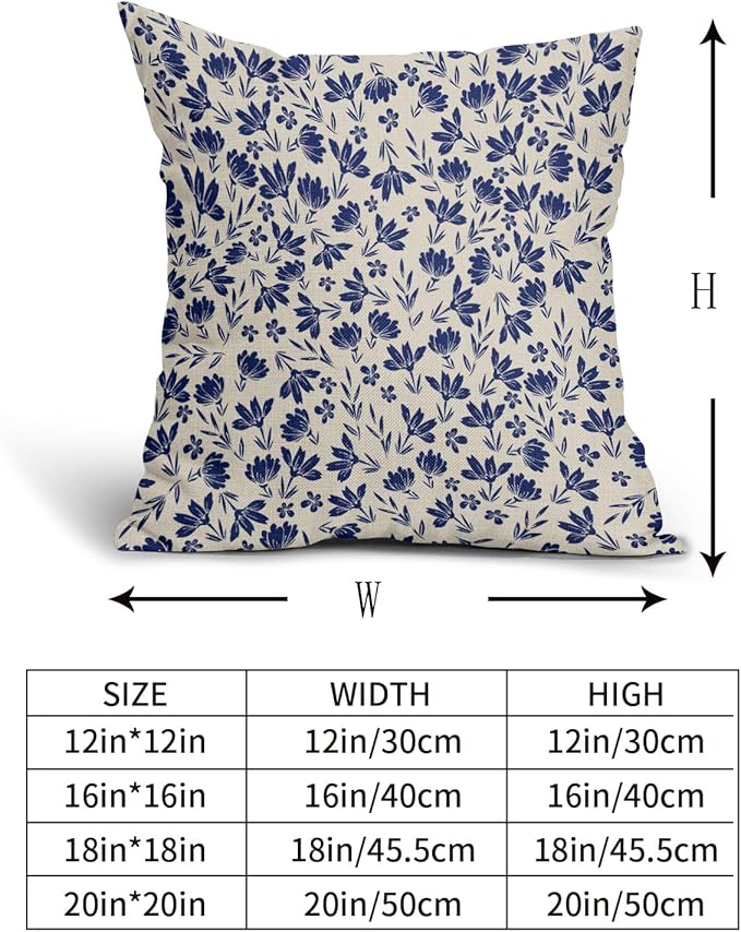 Navy Blue Floral Pillow Covers 16x16 Set of 2 Vintage Rustic Old Style Cute Small Flower Blue Cream Print Decorative Outdoor Pillowcases Farmhouse Throw Cushion Case Decor for Couch Sofa Bed