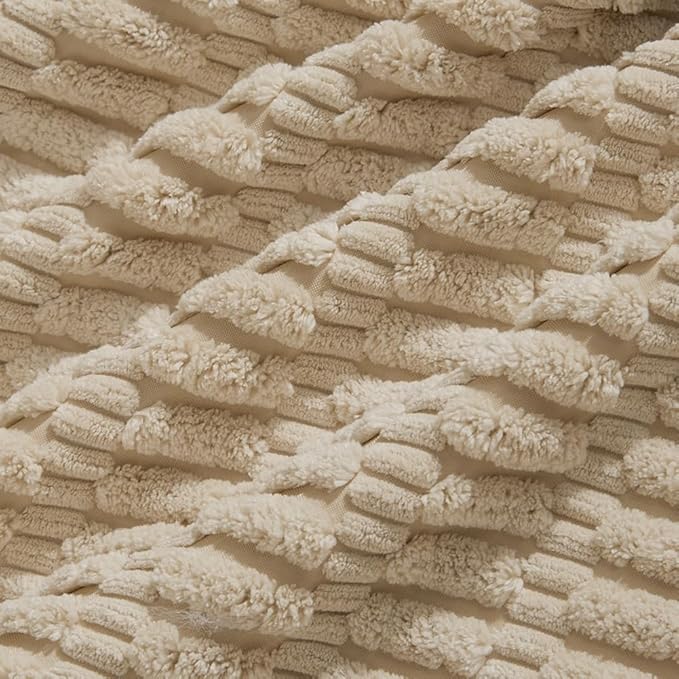 Fancy Homi 4 Packs Tan Decorative Throw Pillow Covers 26x26 Inch for Living Room Couch Bed Sofa, Beige Rustic Farmhouse Boho Home Decor, Soft Plush Striped Corduroy Square Cushion Case 66x66 cm