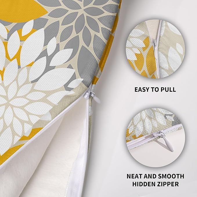 Yellow White Grey Gray Pillow Covers 18X18 Inch Set of 2, Modern Geometry Dahlia Floral Print Decorative Throw Pillow Covers Outdoor Farmhouse Cushion Case for Home Couch Sofa Bed Decoration