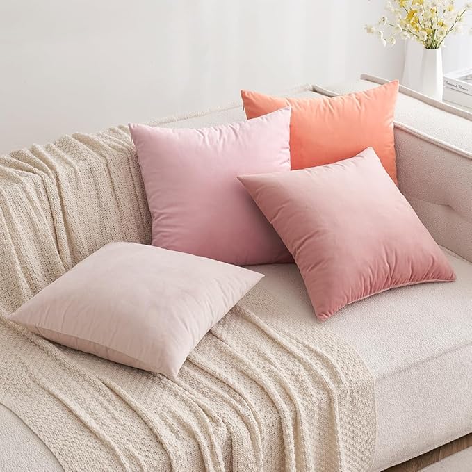 MIULEE Velvet Throw Pillow Covers 12x20 Inch, Pack of 2 - Dusty Pink, Soft Solid Lumbar Decorative Pillow Covers Modern Luxury Home Decor for Spring Couch Sofa Bedroom Livingroom