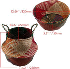 Natural Seagrass Basket - BESTCHANCEUS Seagrass Belly Basket with Handles Handmade Foldable Tote Basket for Storage,Laundry, Picnic, Plant Pot Cover, and Beach Bag Colorful 32x28CM