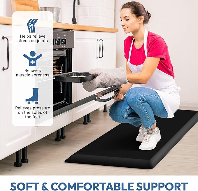 4/5 Inch Thick Kitchen Mat - Cushioned Anti Fatigue Mats for Kitchen Floor - Easy to Clean, Water Resistant, Non-Slip Kitchen Rug for Sink, Office, Kitchen (17''x24'' Black)