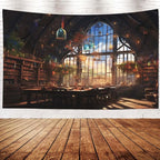 EMMTEEY Fantasy Library Wall Tapestry for Living Room 92.5X70.9 Inch - Bookshelf Wall Decor Vintage Dark Academia Backdrop for Dorm Classroom