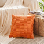 Fancy Homi 4 Packs Orange Fall Decorative Throw Pillow Covers 22x22 Inch for Couch Living Room Bed Sofa, Halloween Pumpkin Autumn Home Decor, Soft Cute Plush Corduroy Striped Cushion Case 55x55 CM
