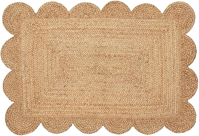 Weaving Cottage Scalloped Natural Jute Area Rug | Beige, 2X3 FT Handwoven Jute Doormat | Eco-Friendly, Durable, and Stylish | Perfect for Living Room, Bedroom, and Entryway