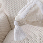 PANOD Super Soft Farmhouse Decorative Plush Throw Pillow Covers 16 x 16 White,Solid Diamond Pattern Tufted with Tassels Modern Accent Boho Square Cushion Cover Pillow Case for Couch Sofa