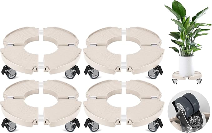 ToLanbbt 4 Pack Plant Caddy Stands with 360° Wheels Adjustable 15-22 in Rolling Stands Heavy Duty Large Plant Carts Dolly with Casters 440lbs Capacity for Large Planter, Garden Pot, Flower Pot, Beige