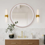 24 Inch Rustic Round Wall Mirror, Farmhouse Wooden Circle Bathroom Vanity Mirror for Entryway, Living Room, Bedroom & Hallway Home Decor