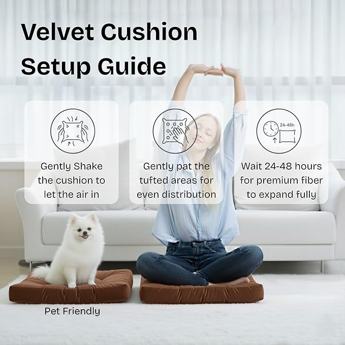 Floor Pillow for Sitting, Large Velvet Floor Seating Cushion for Adults, Tufted Big Pillow for Meditation, Yoga & Living Room, Machine Washable, 22x22 Inch, Brown