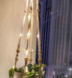 Comtelek Hanging Planter with Lights Indoor Macrame Plant Hanger Basket with Wood Beads Flower Pot Holder No Tassels for Boho Home Window Decor 35 Inch, Ivory (POTS NOT Included)