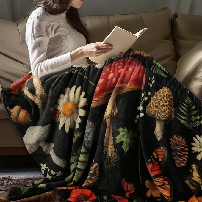 MACEVIA Mushroom Blanket for Couch, Flannel Fleece Mushroom Stuff, Soft Throw Blankets for Bed Sofa, Cozy Warm Comfort Lightweight Throw Blanket for Travel Camping 260GSM (Mushroom, 50"x60")
