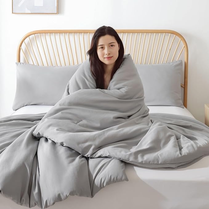 ROSGONIA King Size Comforter Set Grey, 3pcs King Comforter Set (1 Gray Comforter & 2 Pillowcases) All Season Soft Lightweight Bedspread Blanket Quilt