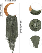 ANROYE Macrame Wall Hanging Boho Moon Decor, Bohemian Crescent Wooden Ornament with Long Tassel, Handmade Unique Wood Tapestry Home Decoration Wall Art Gift for Dorm Bedroom Nursery Living Room