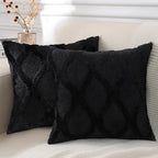 decorUhome Spring Euro Sham Throw Pillow Covers 26x26 Inch Set of 2, Soft Plush Faux Fur Wool Black Accent Couch Pillow Covers for Modern Farmhouse Bed Sofa Living Room