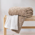 EverGrace Jacquard Boho Sherpa Fleece Throw Blanket for Couch, Super Soft Cozy Fuzzy Plush Blankets for Winter, Reversible Thick Warm Blanket for Bed, Sofa, Living Room, Khaki Tan, 60" x 80"