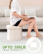 B FSOBEIIALEO Storage Ottoman Cube, Round Ottomans with Storage Foot Stool Footrest for Lving Room, Boucle Ottoman Seat for Dorm Room,Faux Teddy Fur, White 15"x15"x13.19"