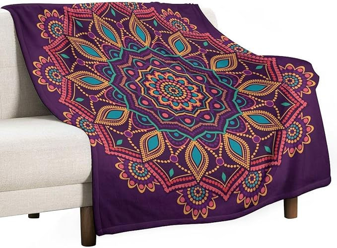 Mandala Throw Blanket Indian Hippie Bohemian Art Floral Texture Pattern Blanket for Sofa Bed Couch Chair Or Dorm 70"x80"