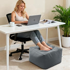 Square Pouf Ottoman, Boho Stuffed Square Poufs Ottomans Foot Rest with Memory Foam Filled 21.6 x 15.7 inches Modern Corduroy Ottoman Foot Rest Stool for Living Room, Gray